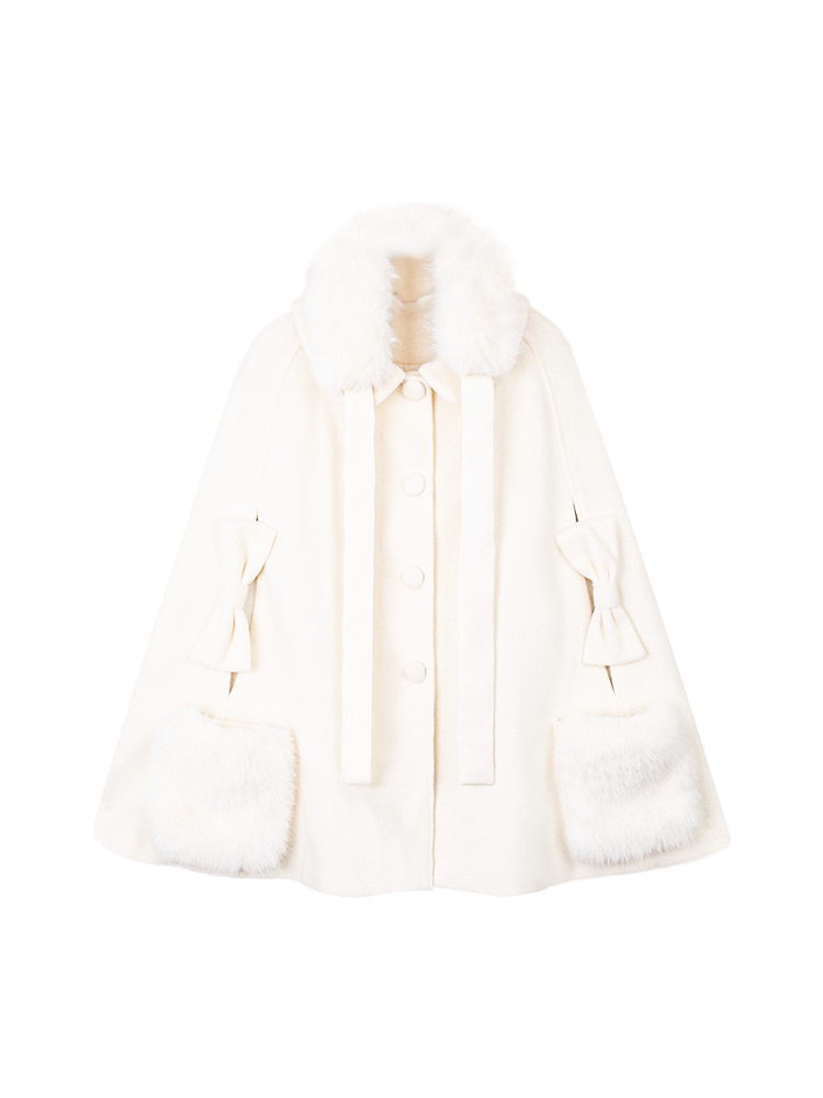 Quilted cape coat with removable pockets and scarf