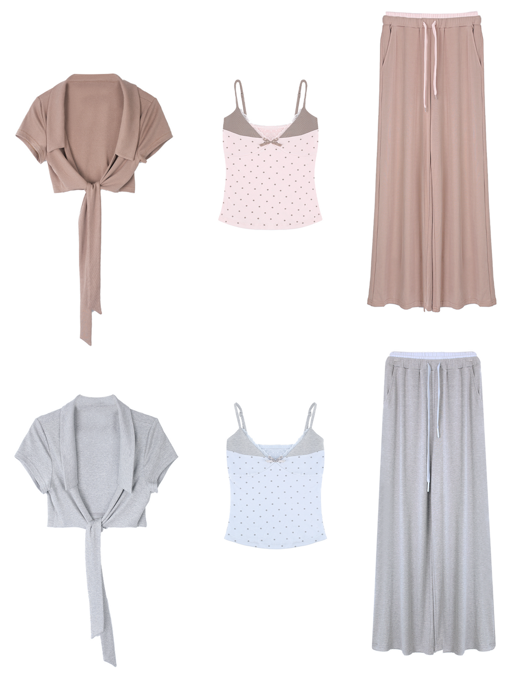 Breathable dot pattern strappy cardigan and long pants summer set
