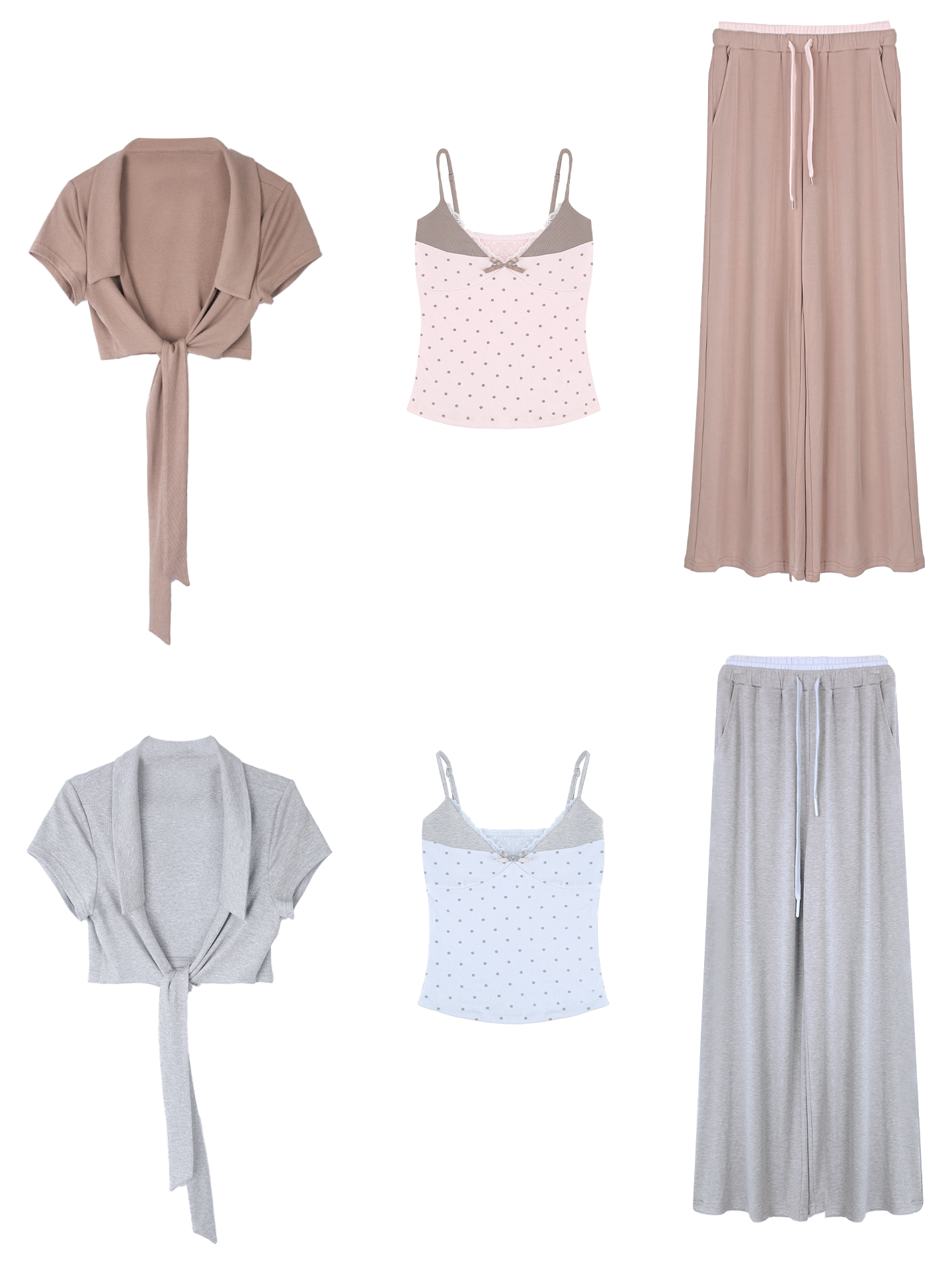 Breathable dot pattern strappy cardigan and long pants summer set