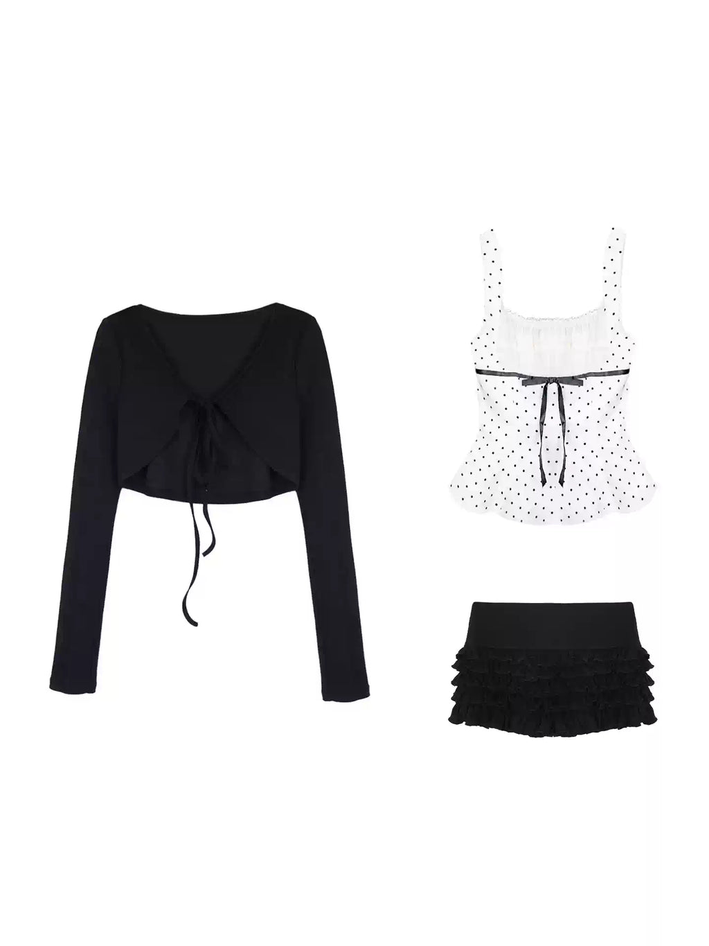 Polka dot cami top, cardigan and shorts set