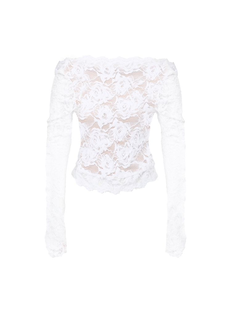 Off-shoulder lace textured top with back bow details