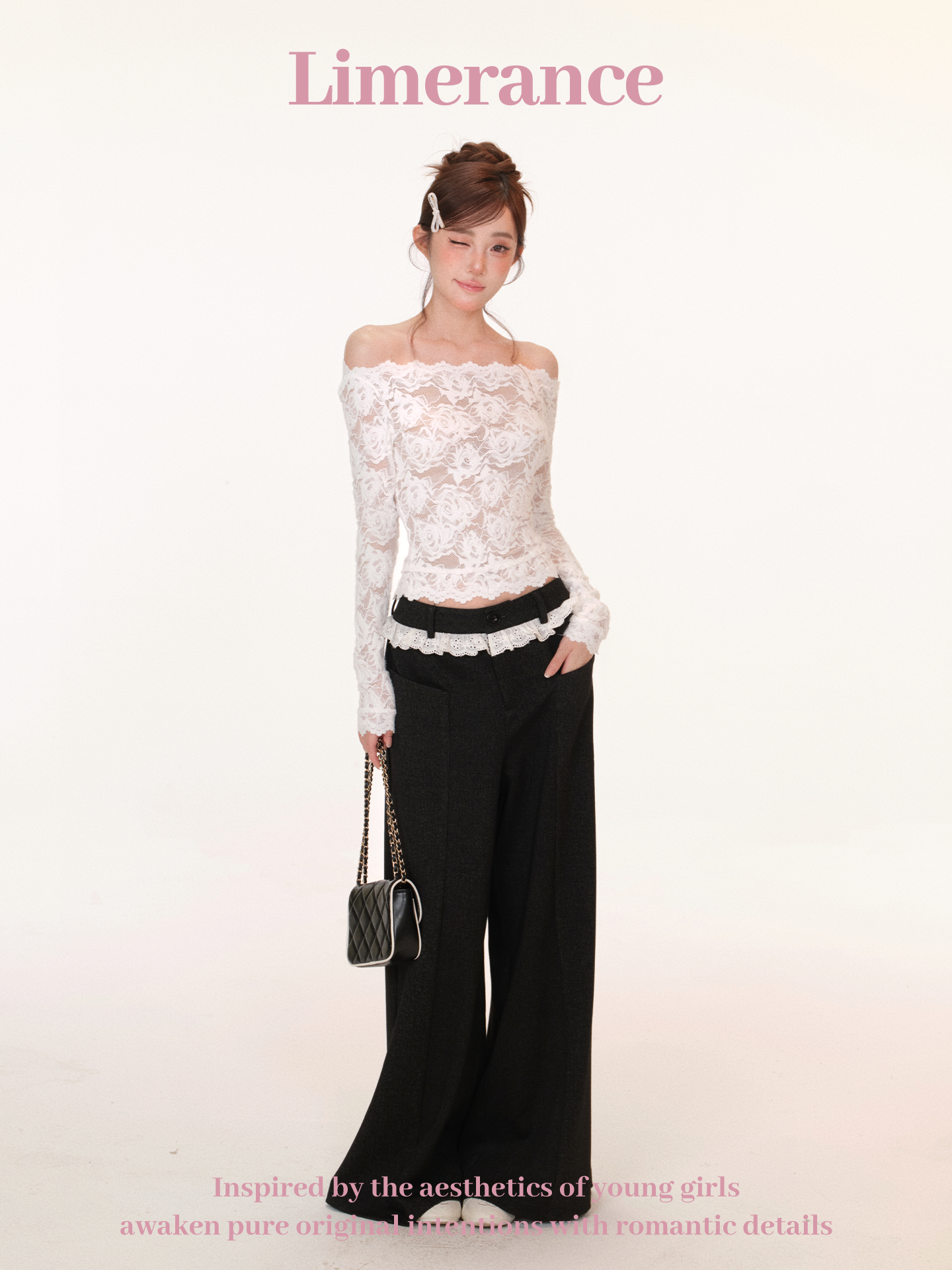 Off-shoulder lace textured top with back bow details