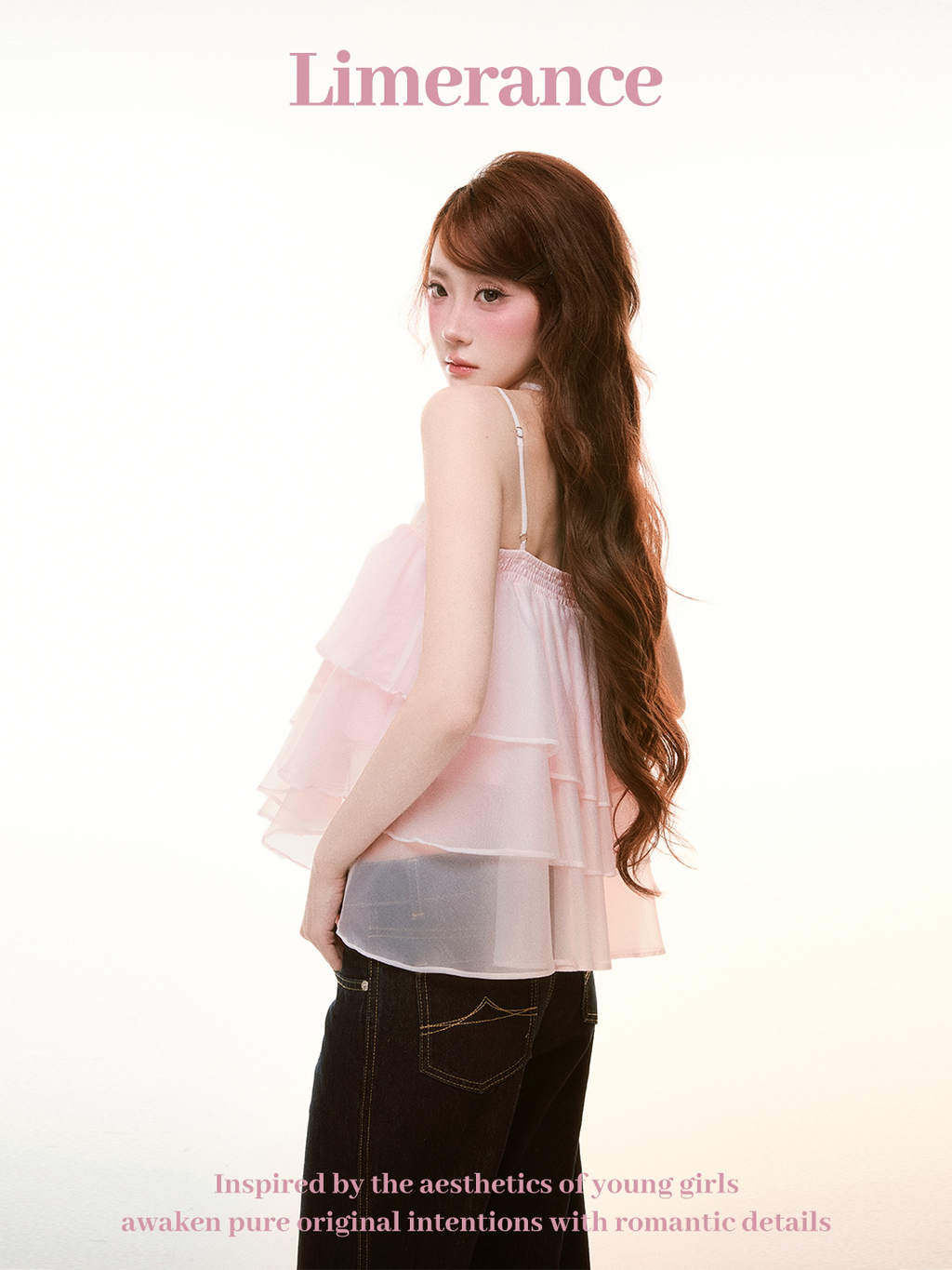Pink ruffled a-line top with straps
