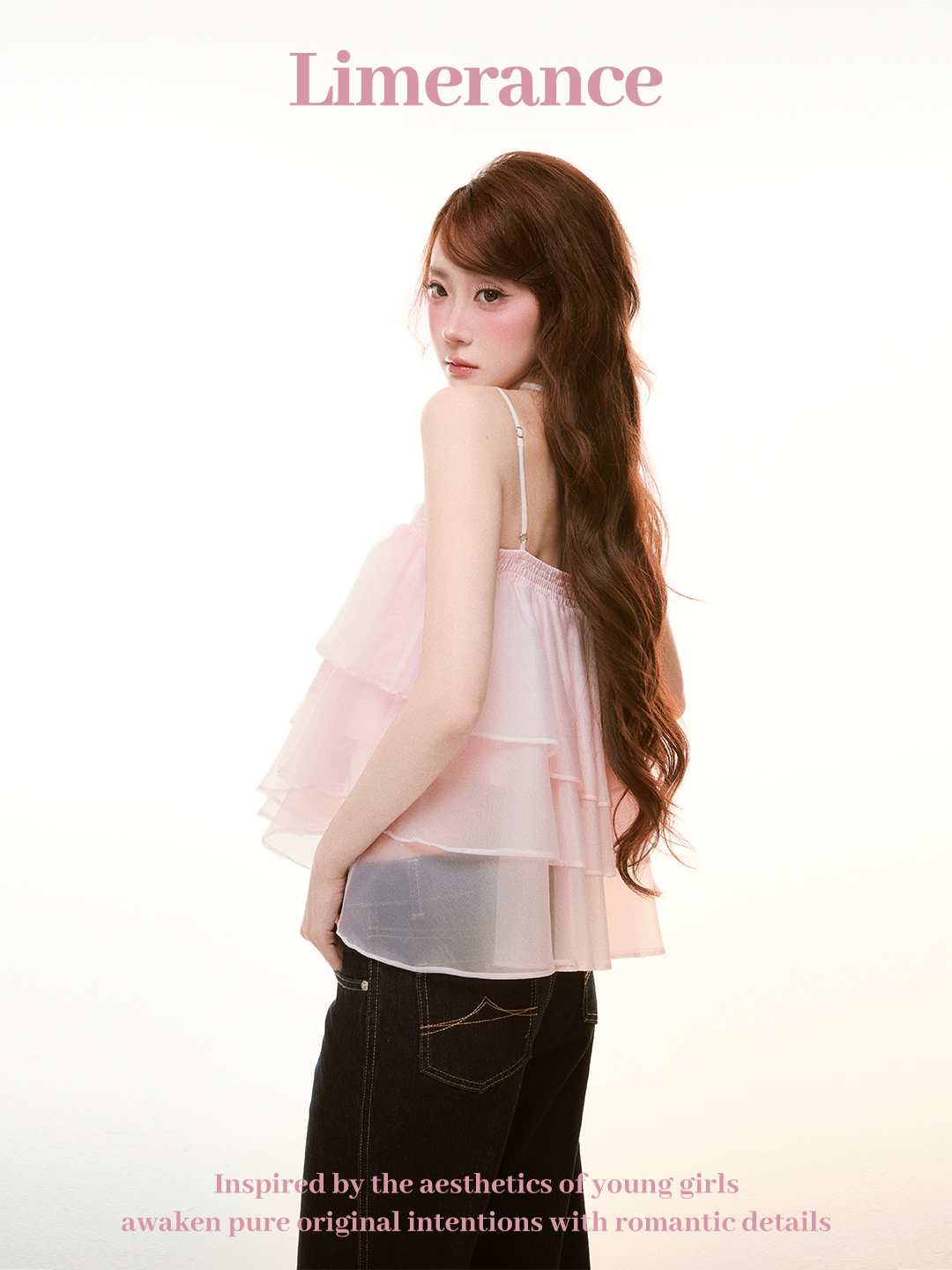 Pink ruffled a-line top with straps