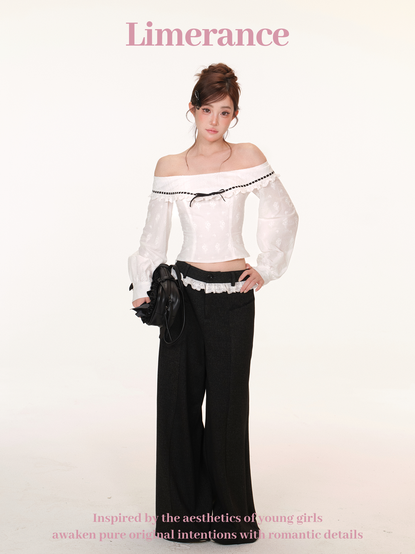 White one-shoulder embroidered top + reversible two-tone skirt