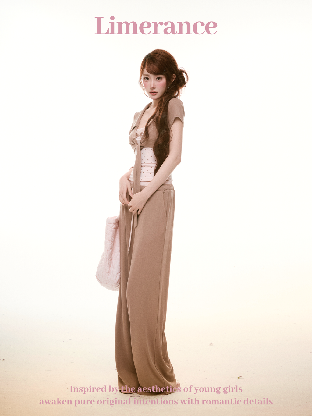 Breathable dot pattern strappy cardigan and long pants summer set