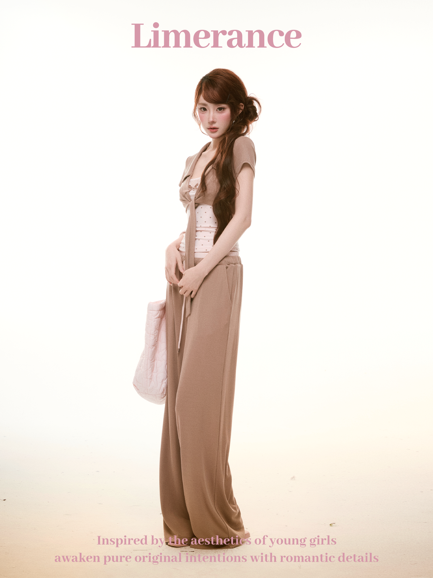 Breathable dot pattern strappy cardigan and long pants summer set