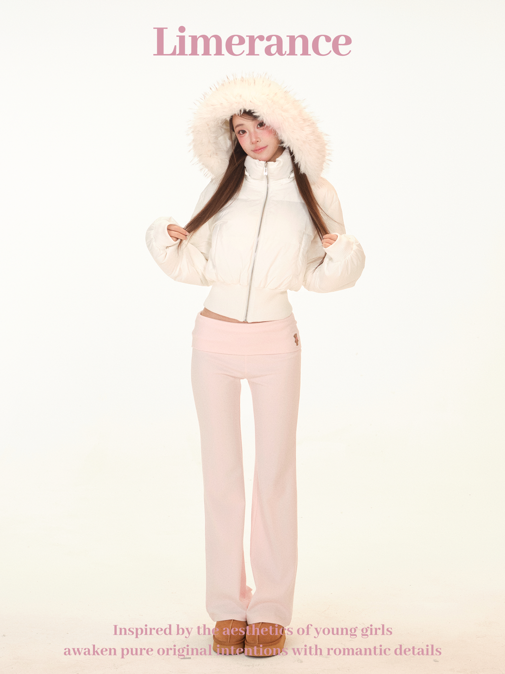 Lightweight down puffer jacket with hood and fur collar