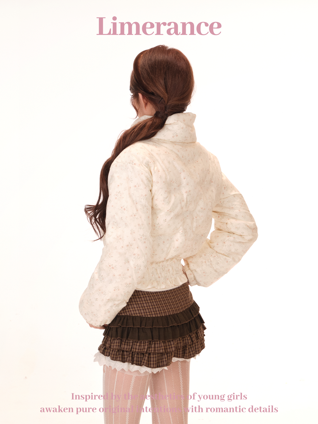Floral lace short down jacket