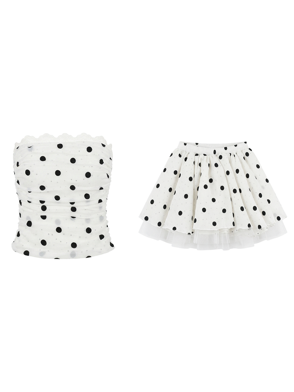 French polka dot lace bustier and tulle skirt set