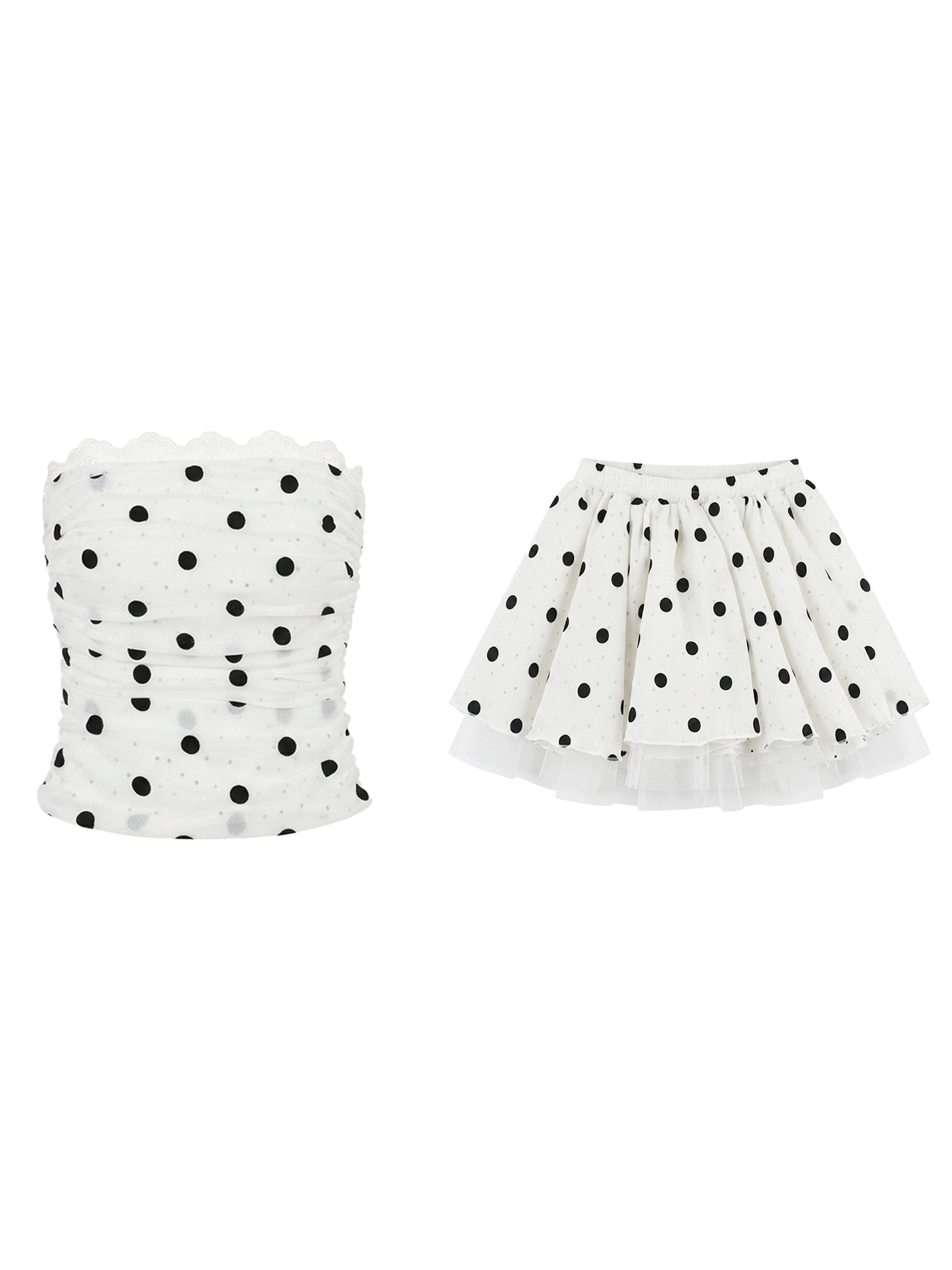 French polka dot lace bustier and tulle skirt set