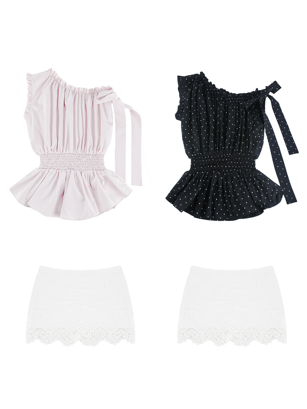 Off-shoulder ruffle top and embroidered bodycon skirt set