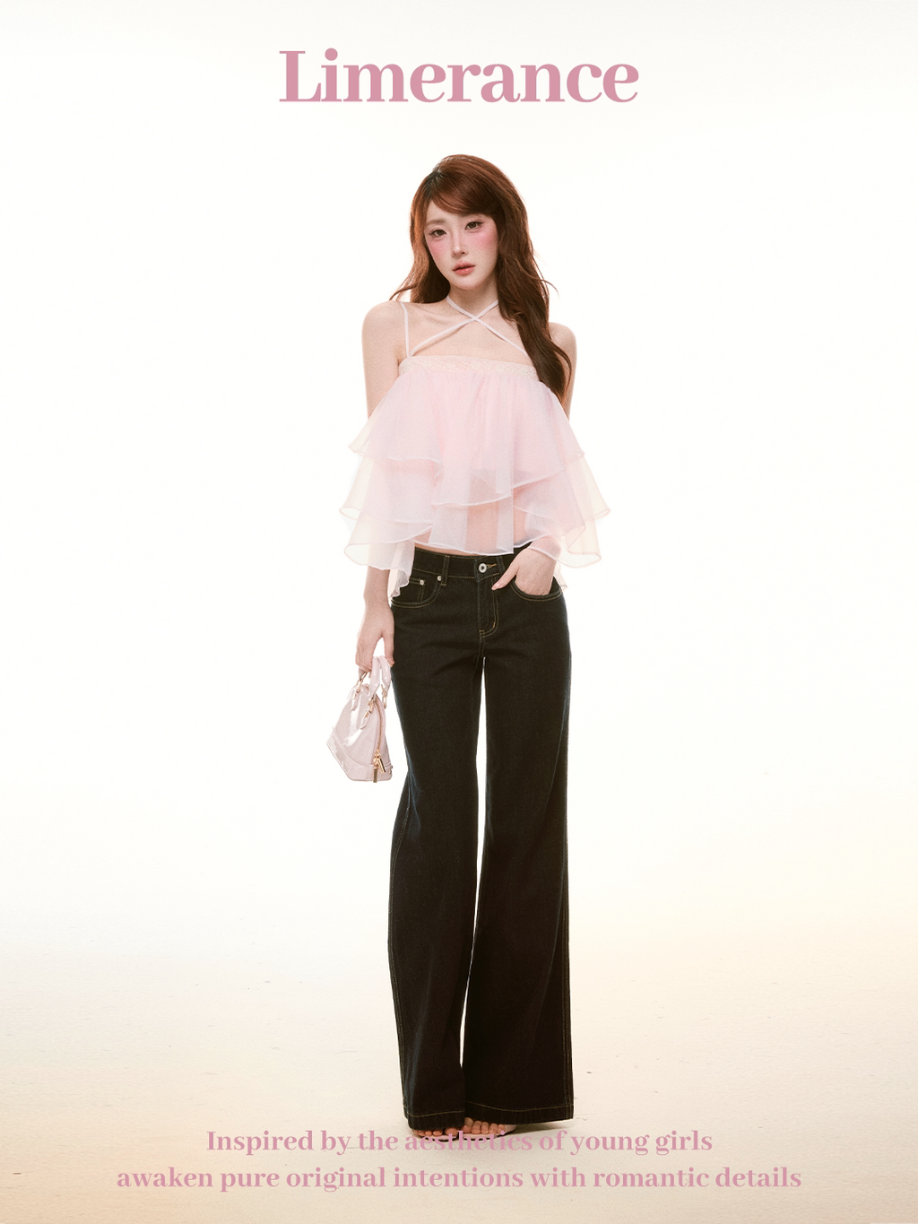 Pink ruffled a-line top with straps