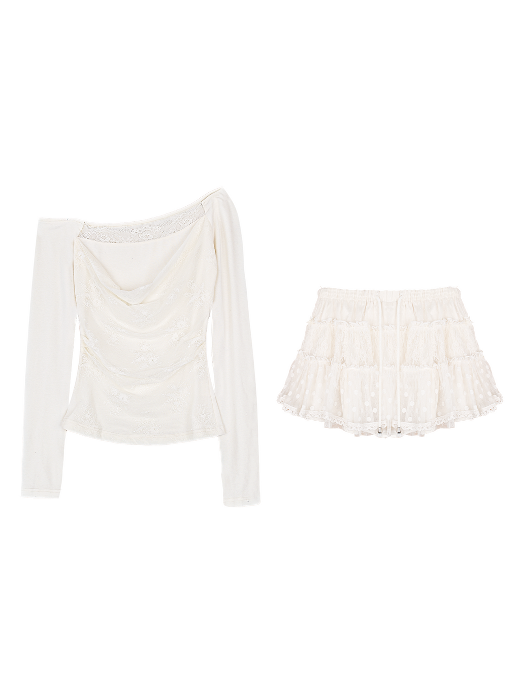 Lace knitted top & tulle skirt set