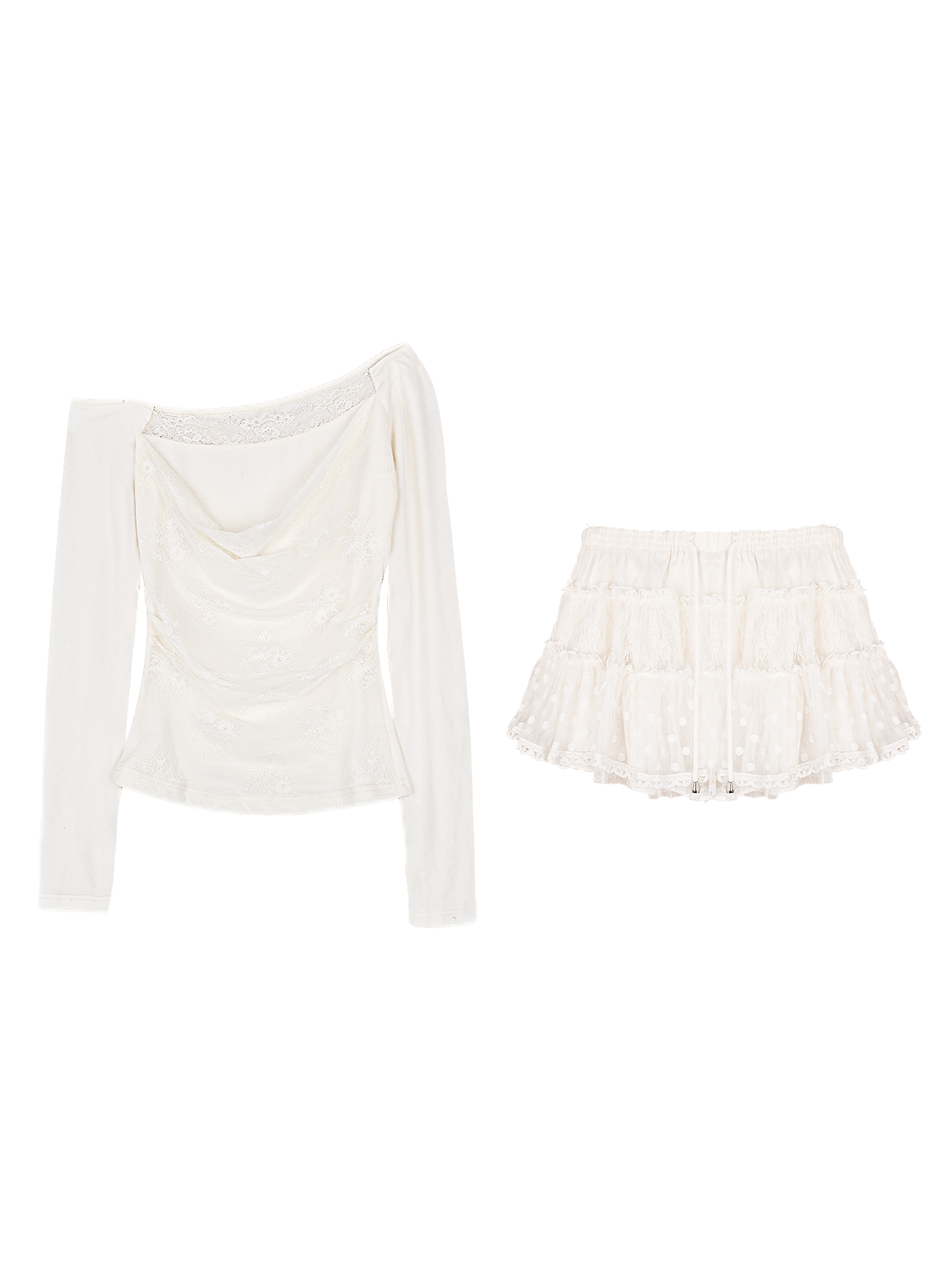 Lace knitted top & tulle skirt set