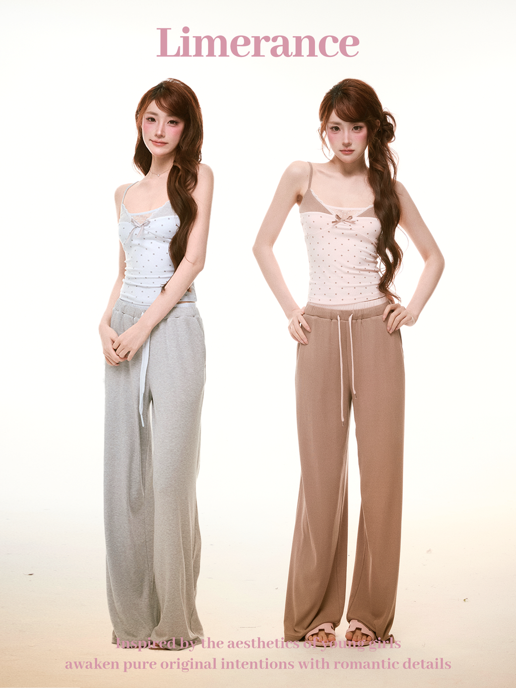Breathable dot pattern strappy cardigan and long pants summer set