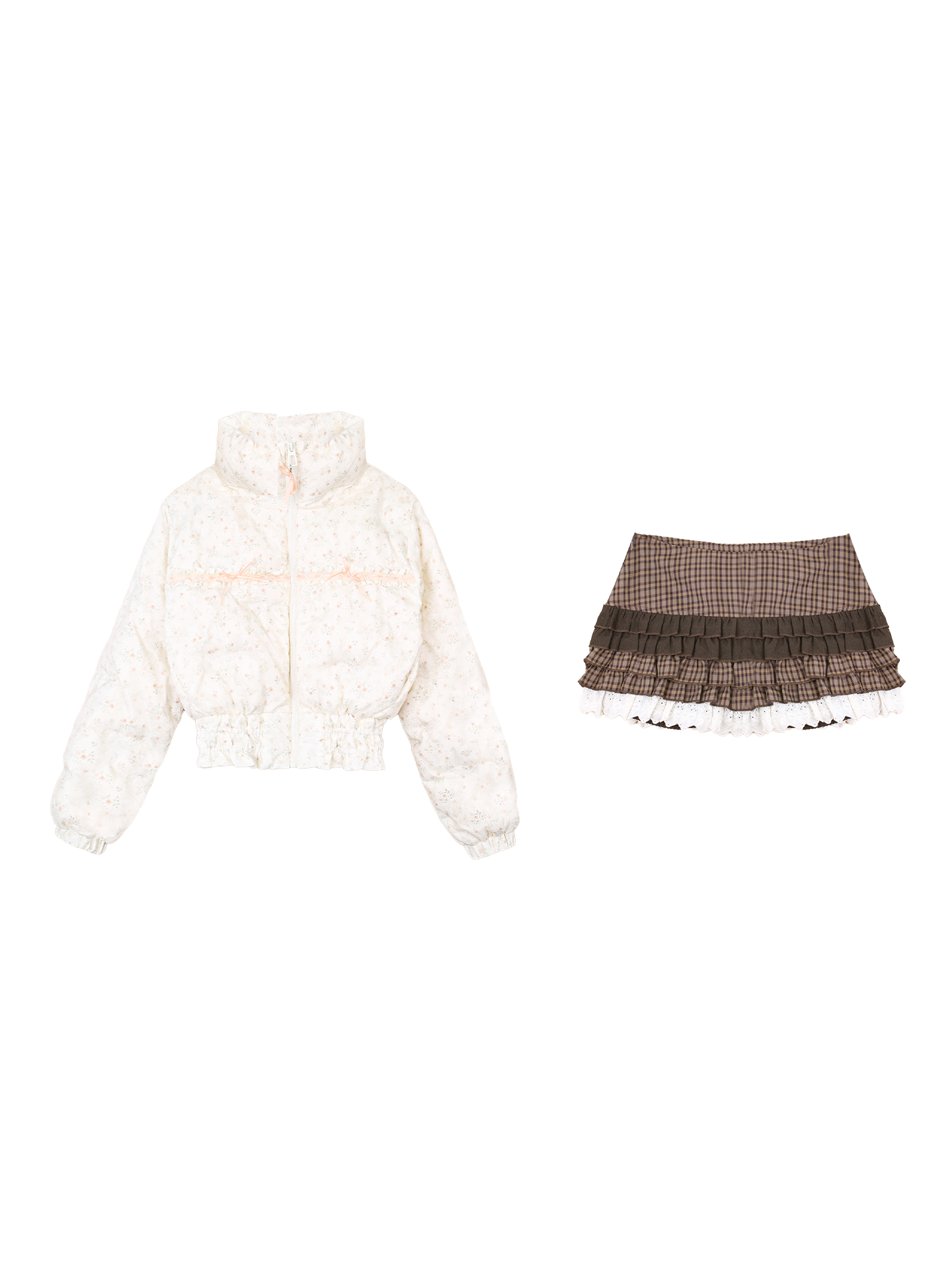Floral lace short down jacket