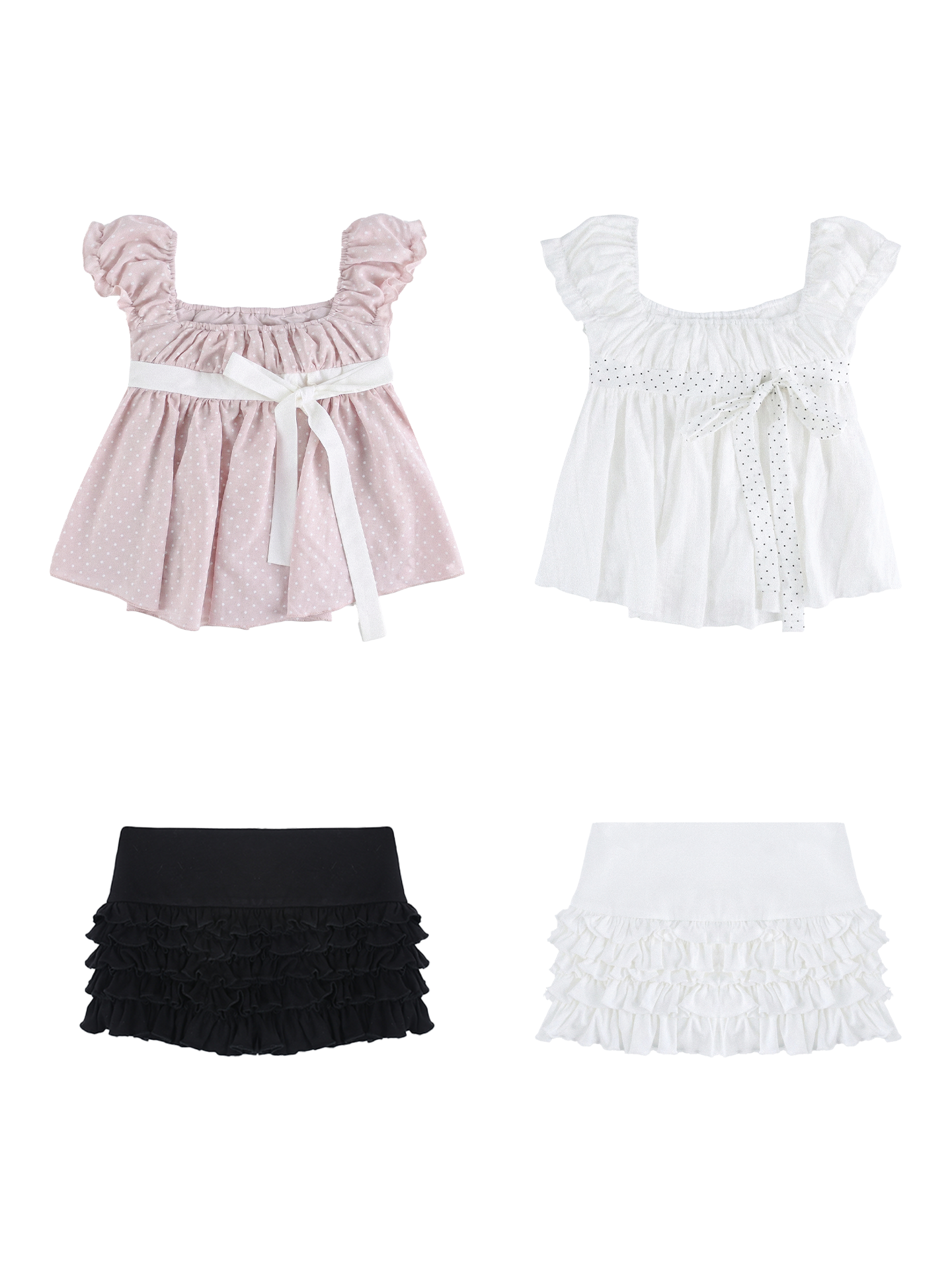 Bubble sleeve a-line top and cake shorts set