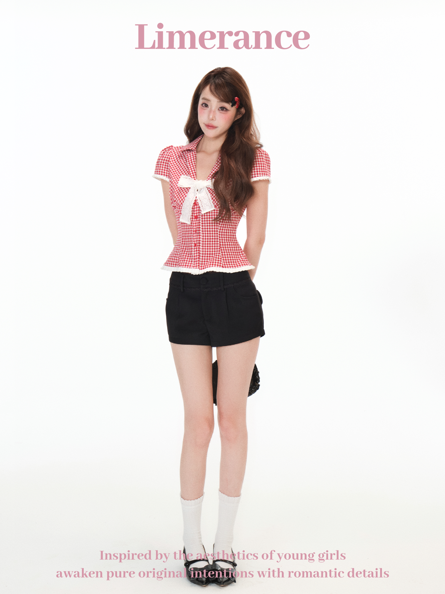 Red and white checkered short sleeve top