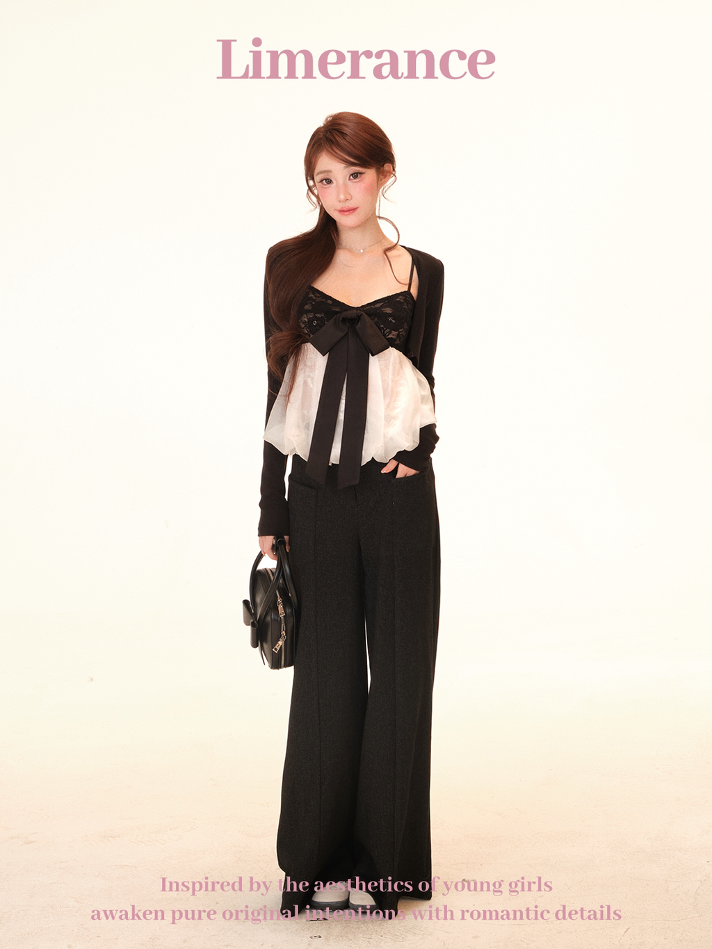 Lace and mesh crop top with long sleeve cardigan and pants set