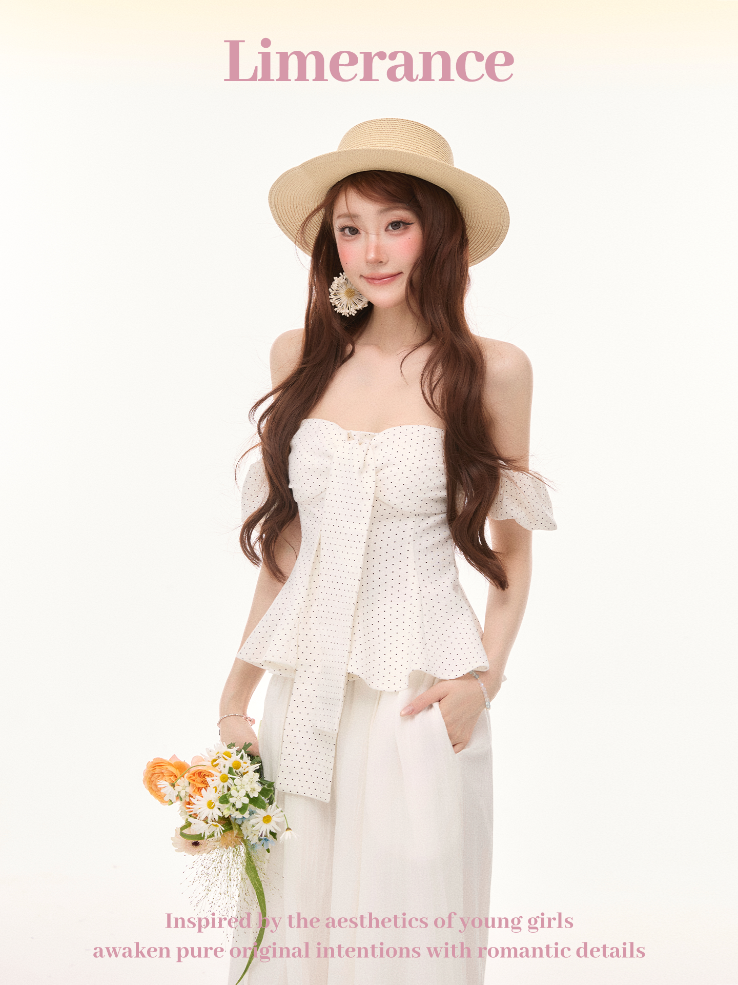 Off-shoulder top with high-waisted pants set
