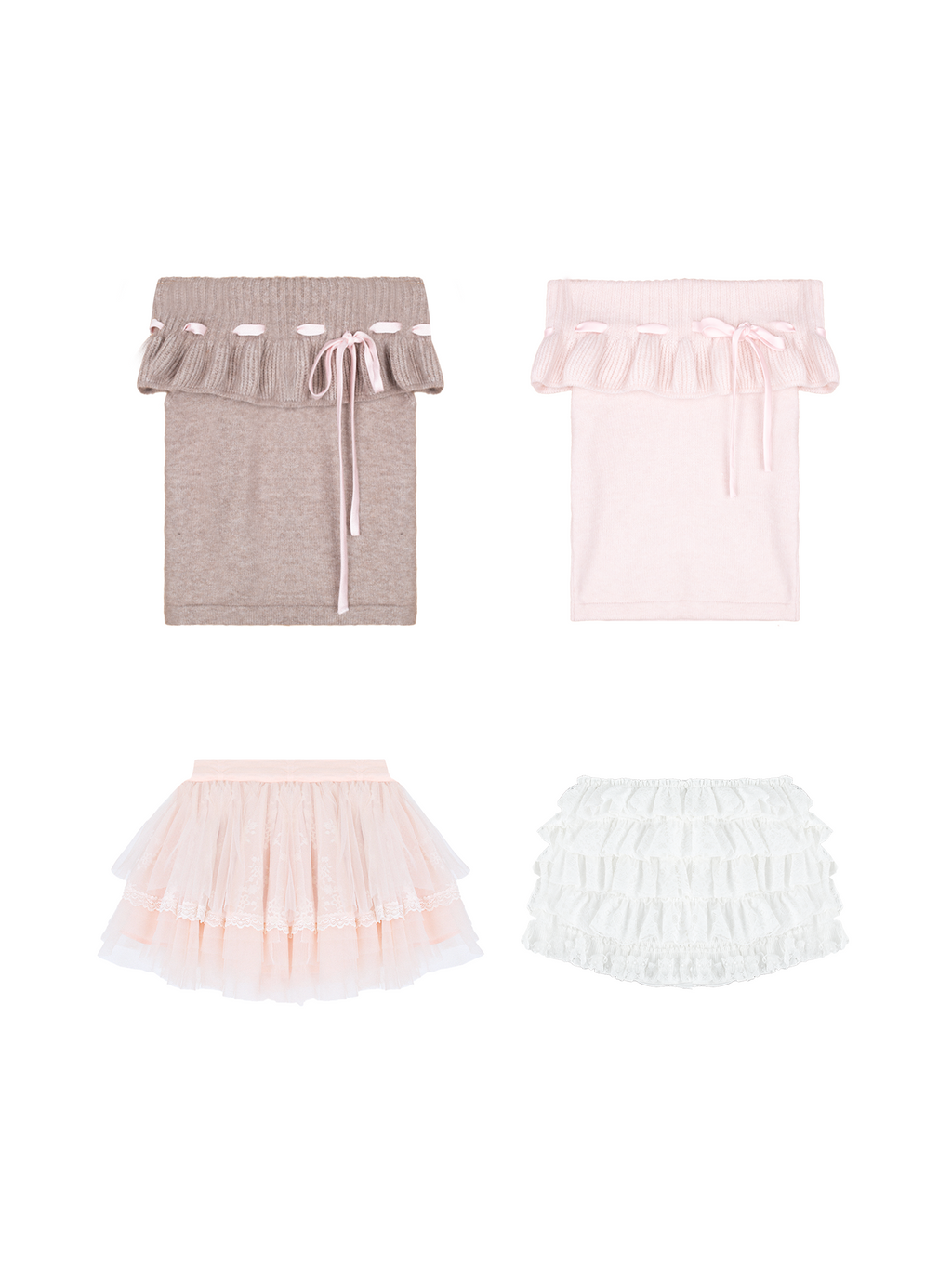 Knit top with ruffle edges and adjustable straps & skirt set