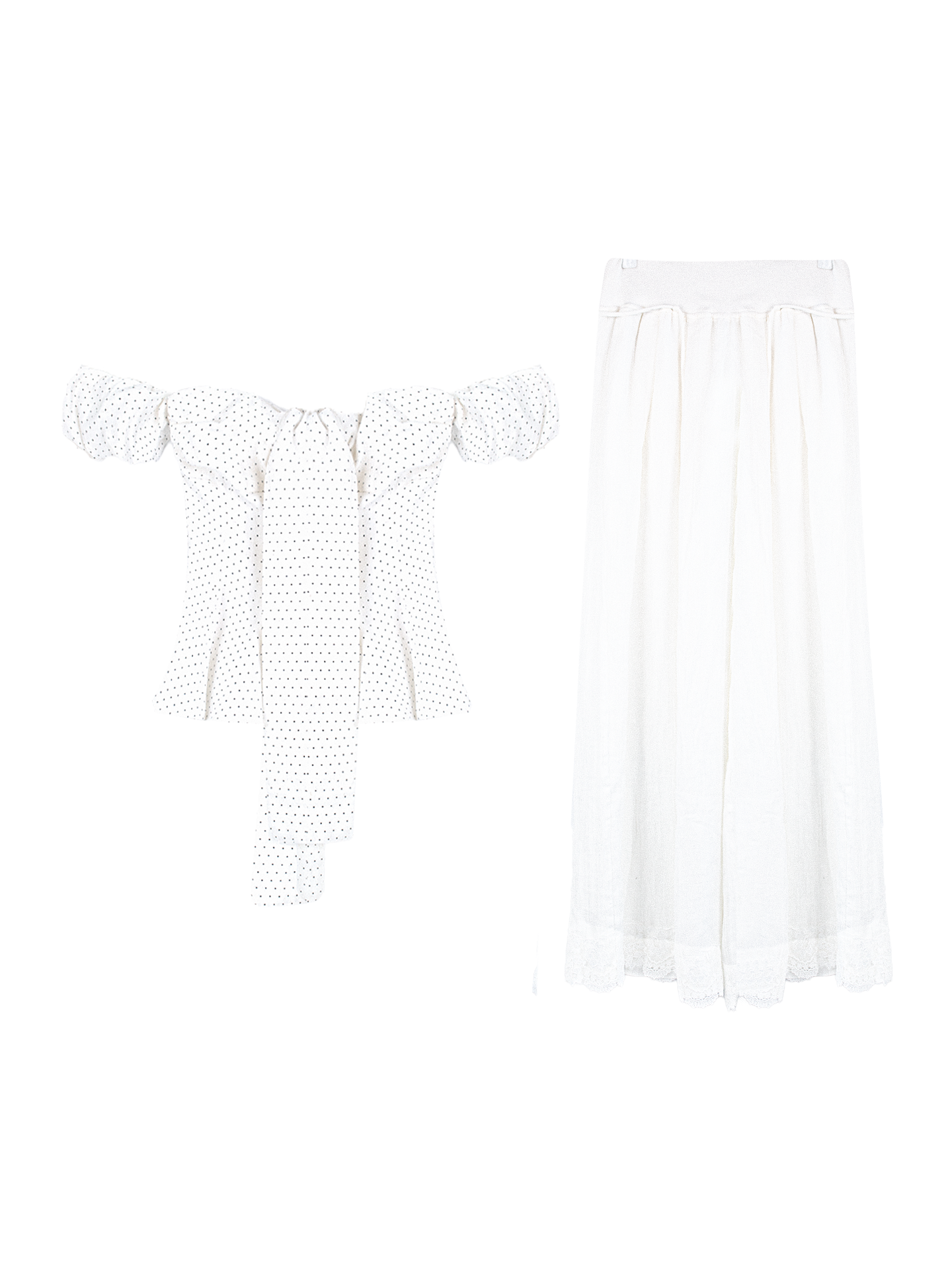 Off-shoulder top with high-waisted pants set